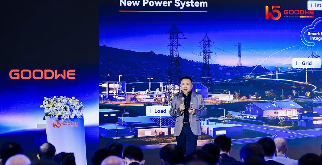 GoodWe CEO Daniel Huang expaining the new power system of Generation–Grid–Load–Storage–Intelligence Integration